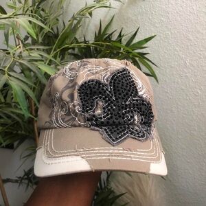 Y2K Goth Cyber Punk studs rhinestone fleur de lis distressed messenger cap hat